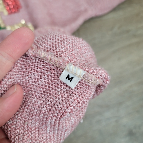 Vintage Europe by David Wells Knit Sweater Pink Christmas Holiday Sequin Teddy M - Picture 7 of 8